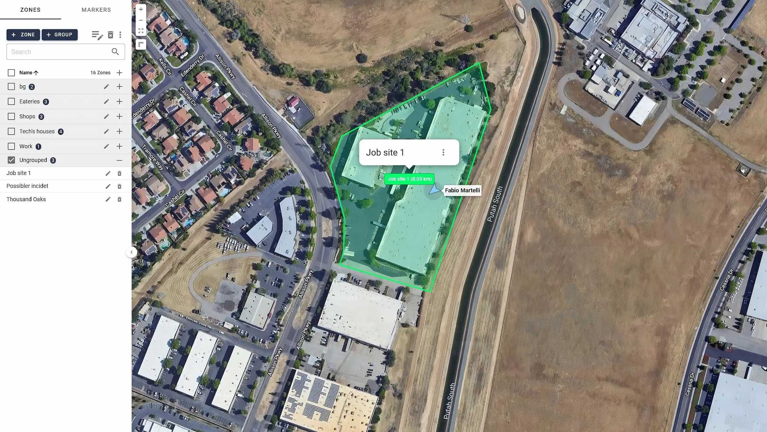 One Step GPS UI showing geofencing feature