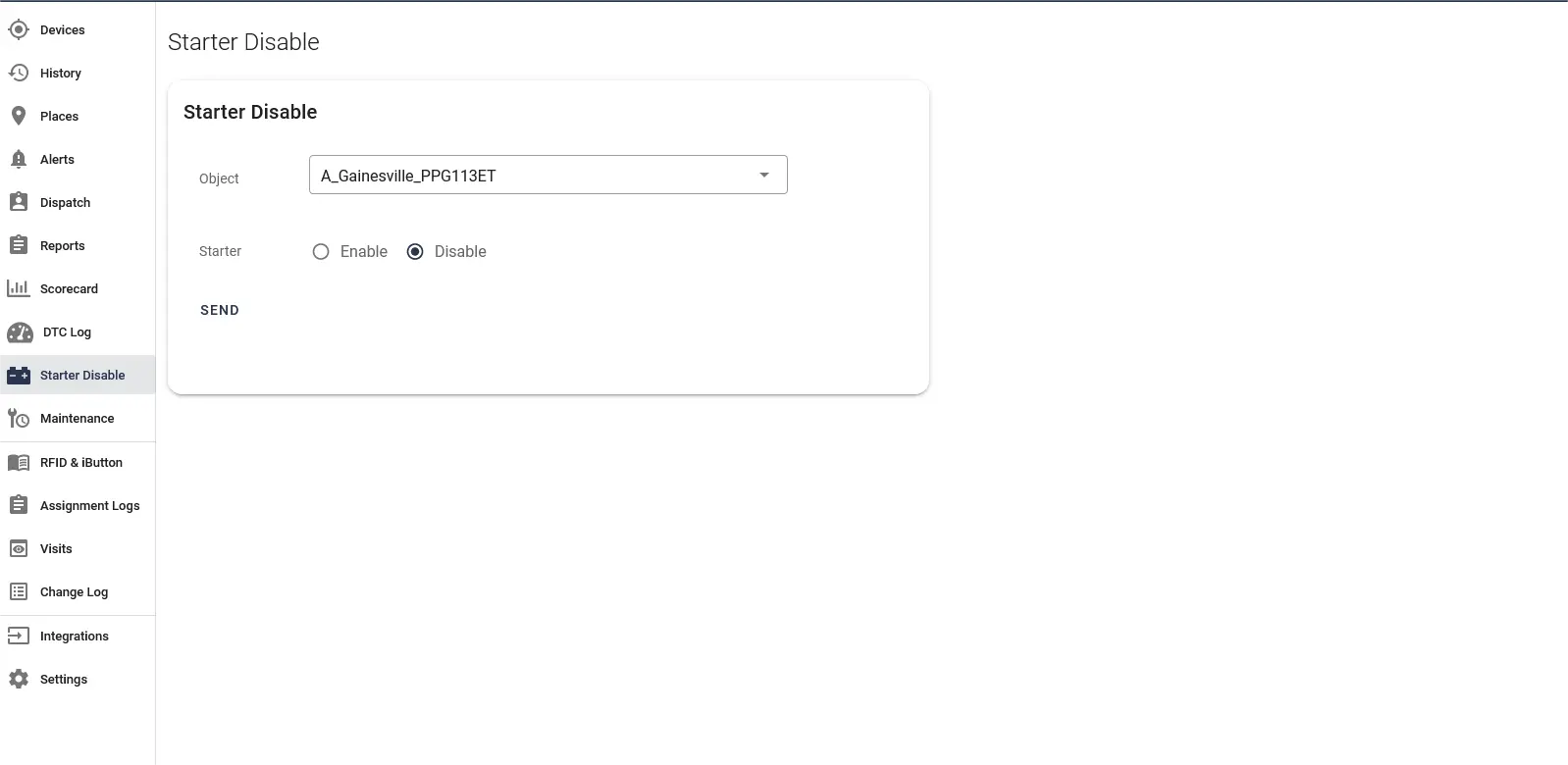 One Step GPS UI showing starter disable feature