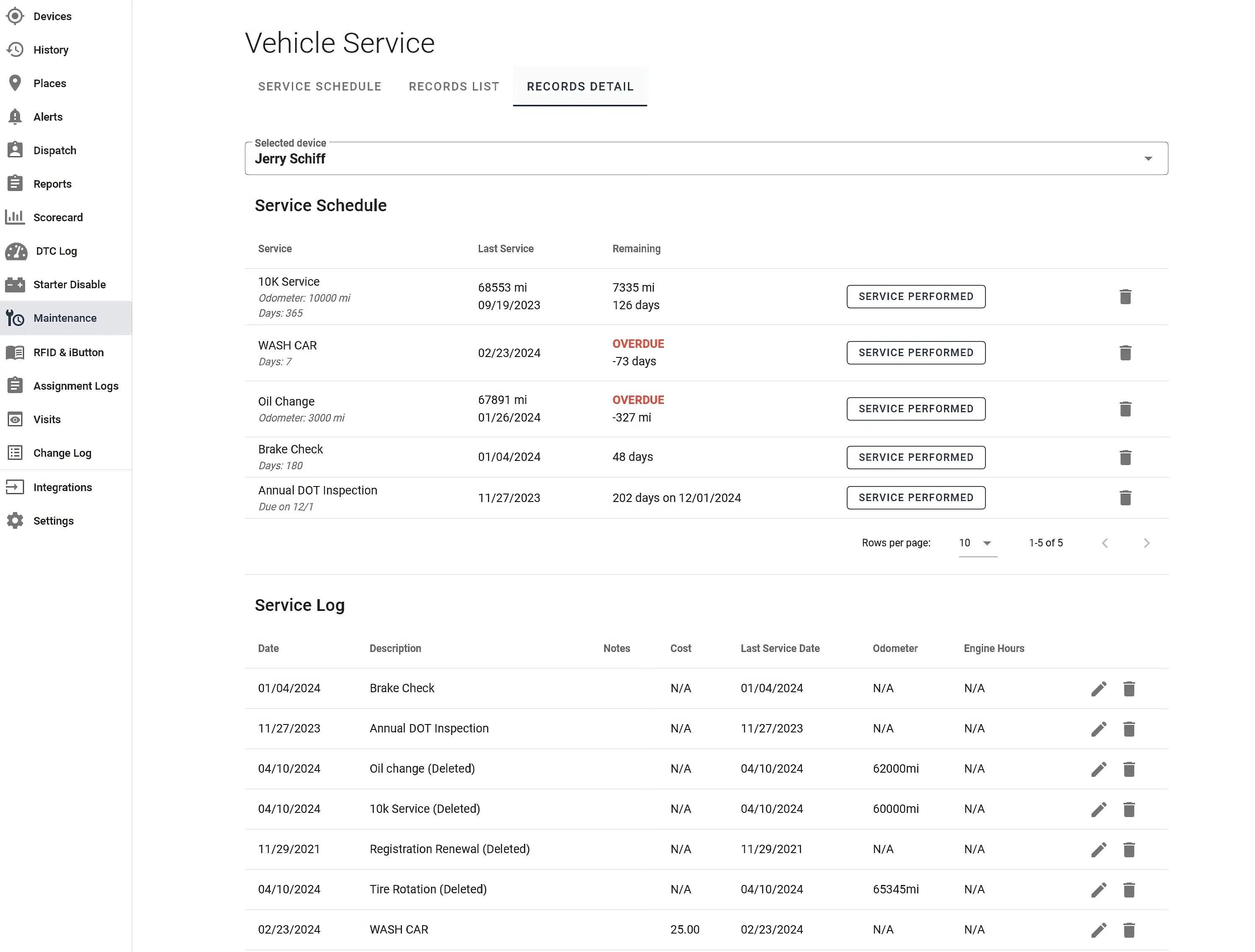 One step GPS Vehicle service dashboard